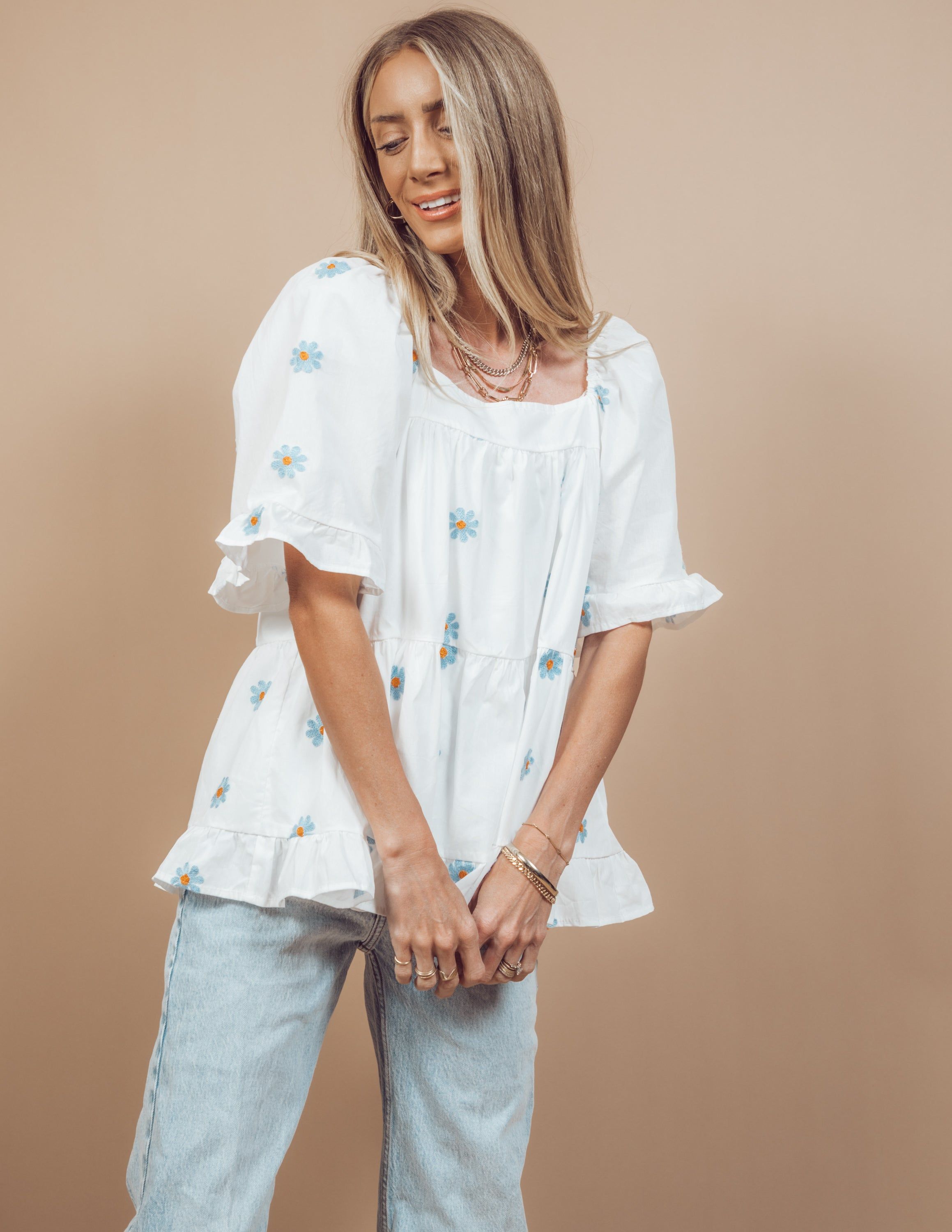 Daisy Embroidered Square Neck Top sold by Shop Stevie