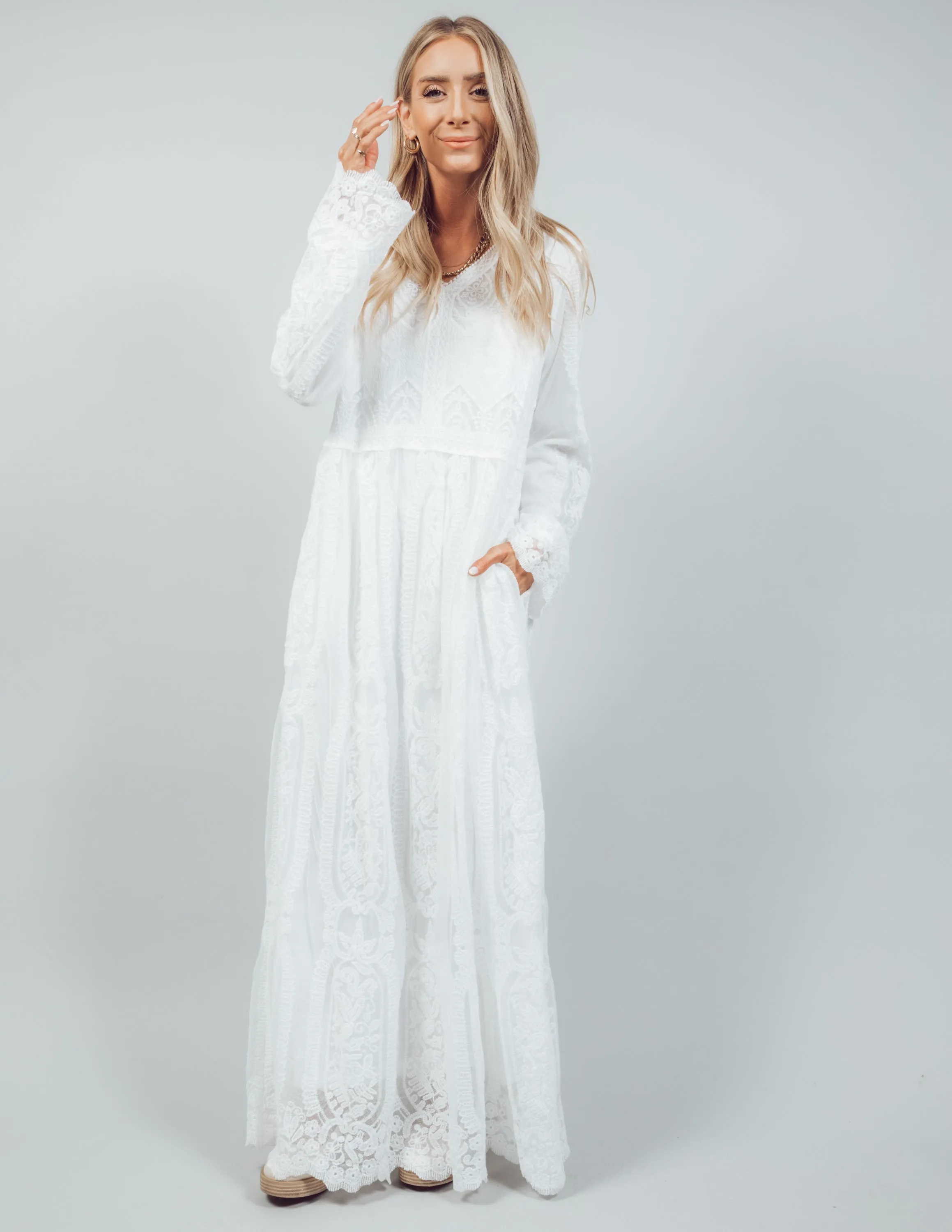 Dress in White Embroidered Lace Dress *RESTOCKING SOON* sold by Shop Stevie product image thumbnail 2