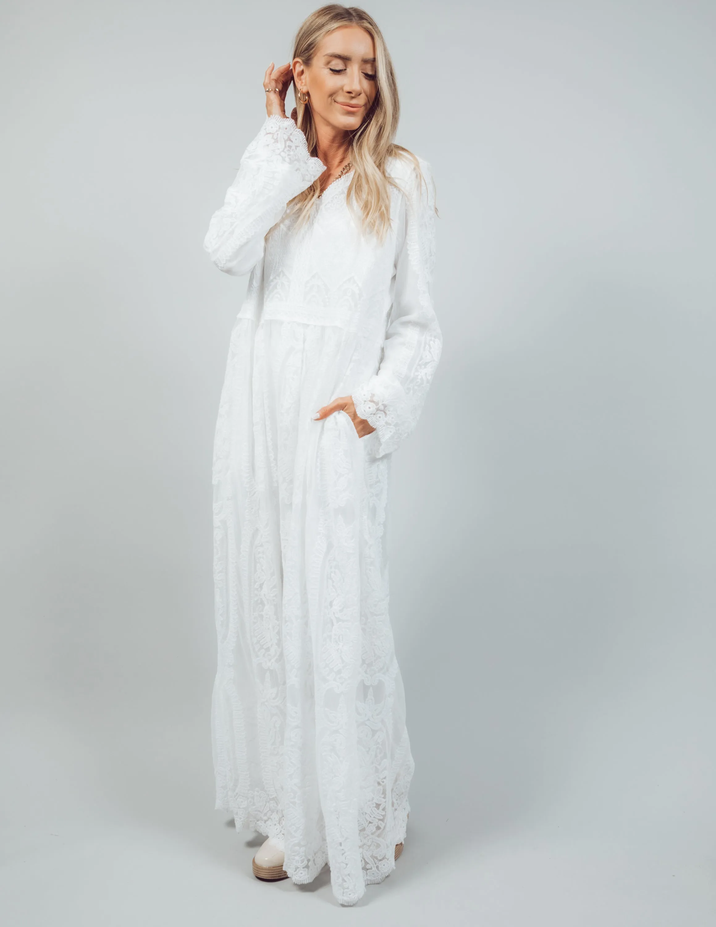 Dress in White Embroidered Lace Dress *RESTOCKING SOON* sold by Shop Stevie product image thumbnail 5