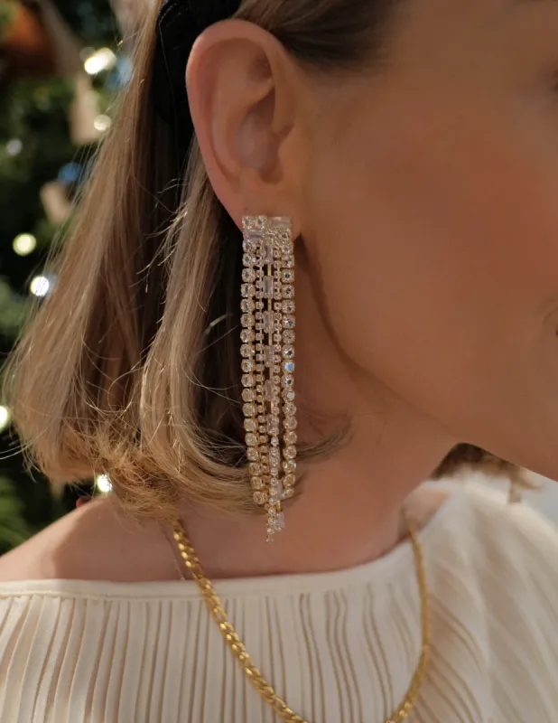 Chain Rhinestone Fringe Earrings sold by Shop Stevie