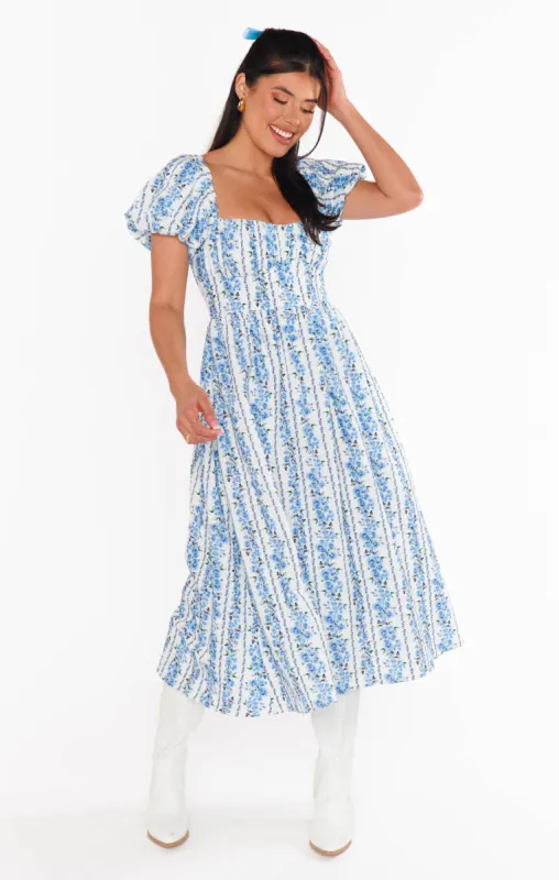Belle Midi Dress ~ Blue Bliss Stripe sold by Show Me Your MuMu