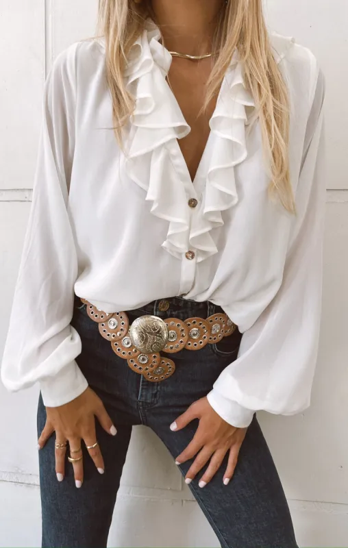 Suki Ruffle Top ~ Wedding Cake Chiffon sold by Show Me Your MuMu