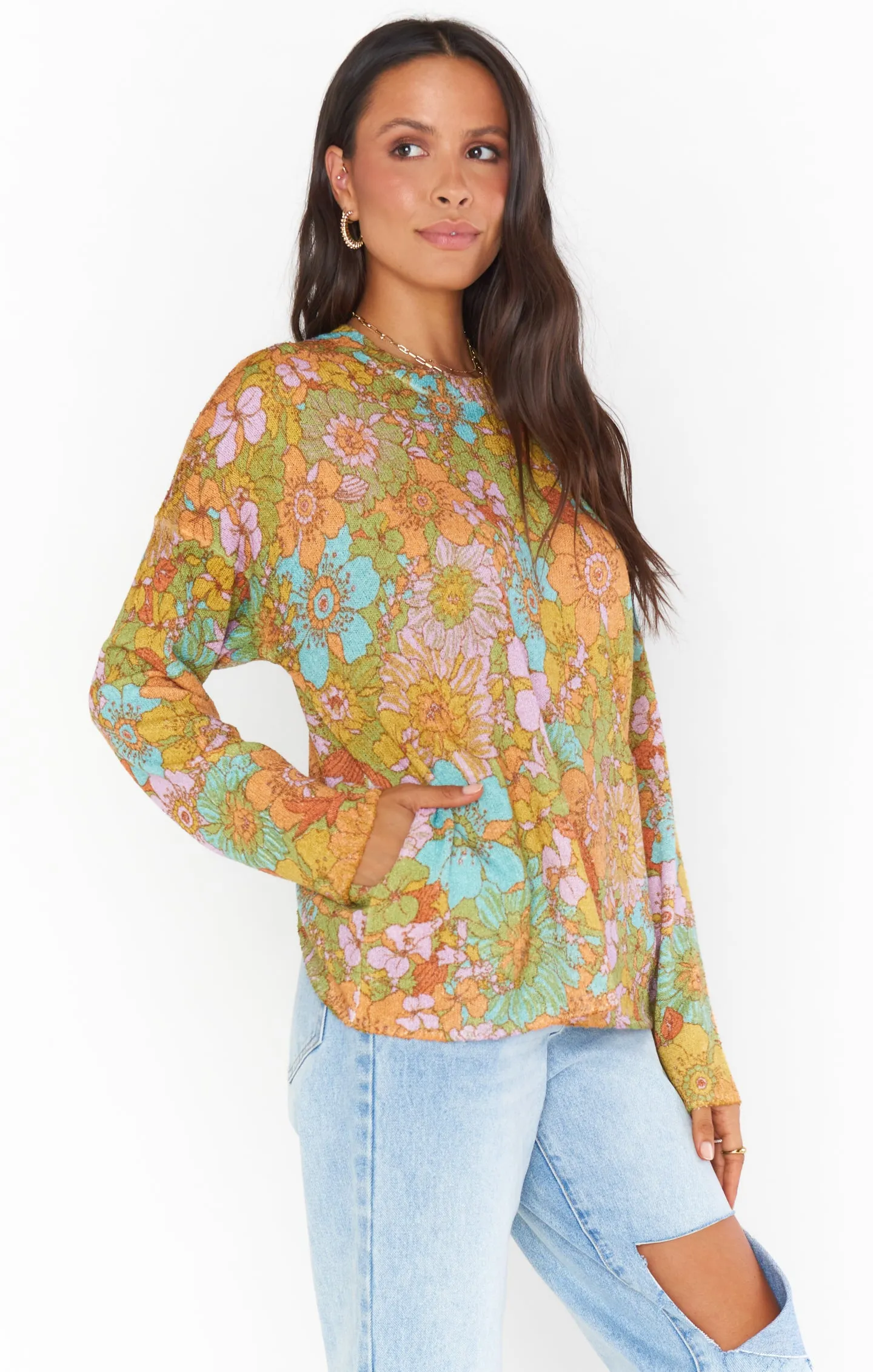 Sue Pocket Sweater ~ Groovy Blooms Knit sold by Show Me Your MuMu product image thumbnail 2