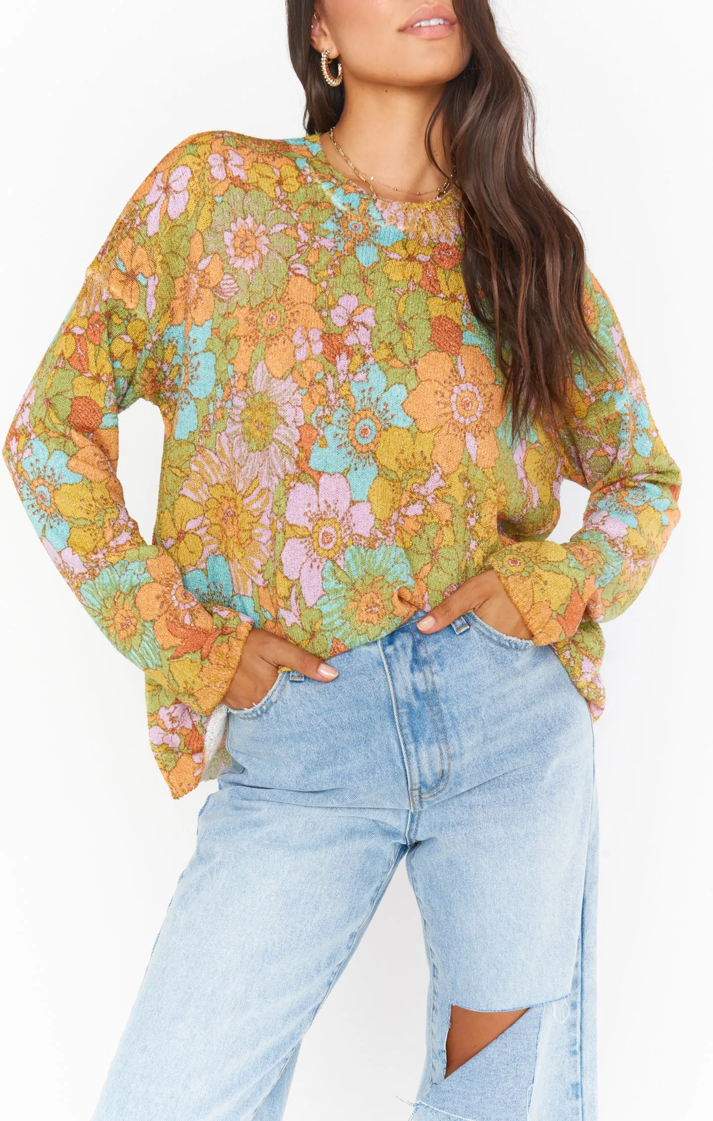 Sue Pocket Sweater ~ Groovy Blooms Knit sold by Show Me Your MuMu