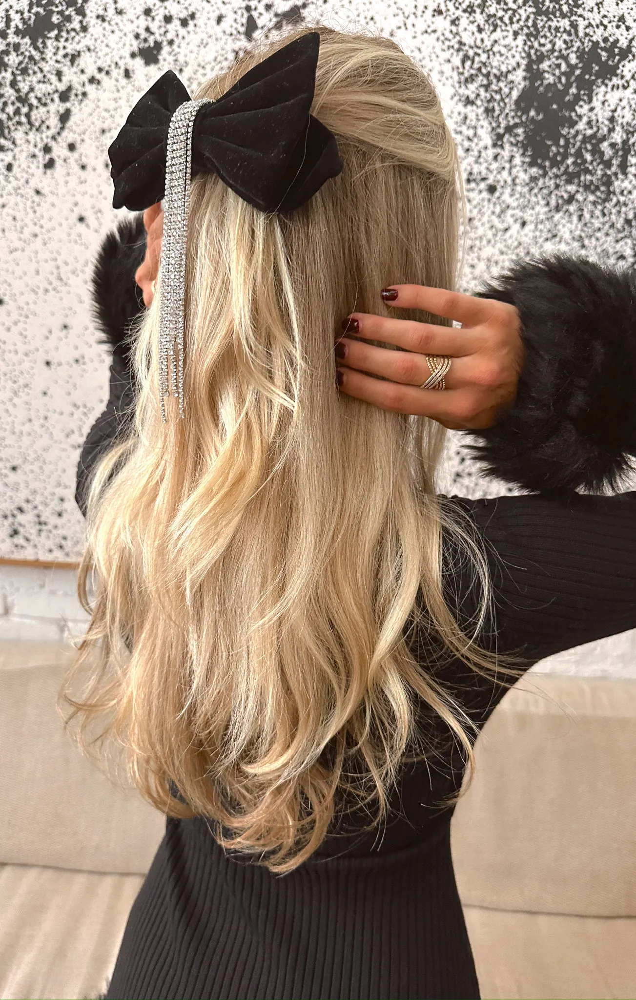 Rhinestone Tassel Hair Bow ~ Black Velvet sold by Show Me Your MuMu product image thumbnail 2