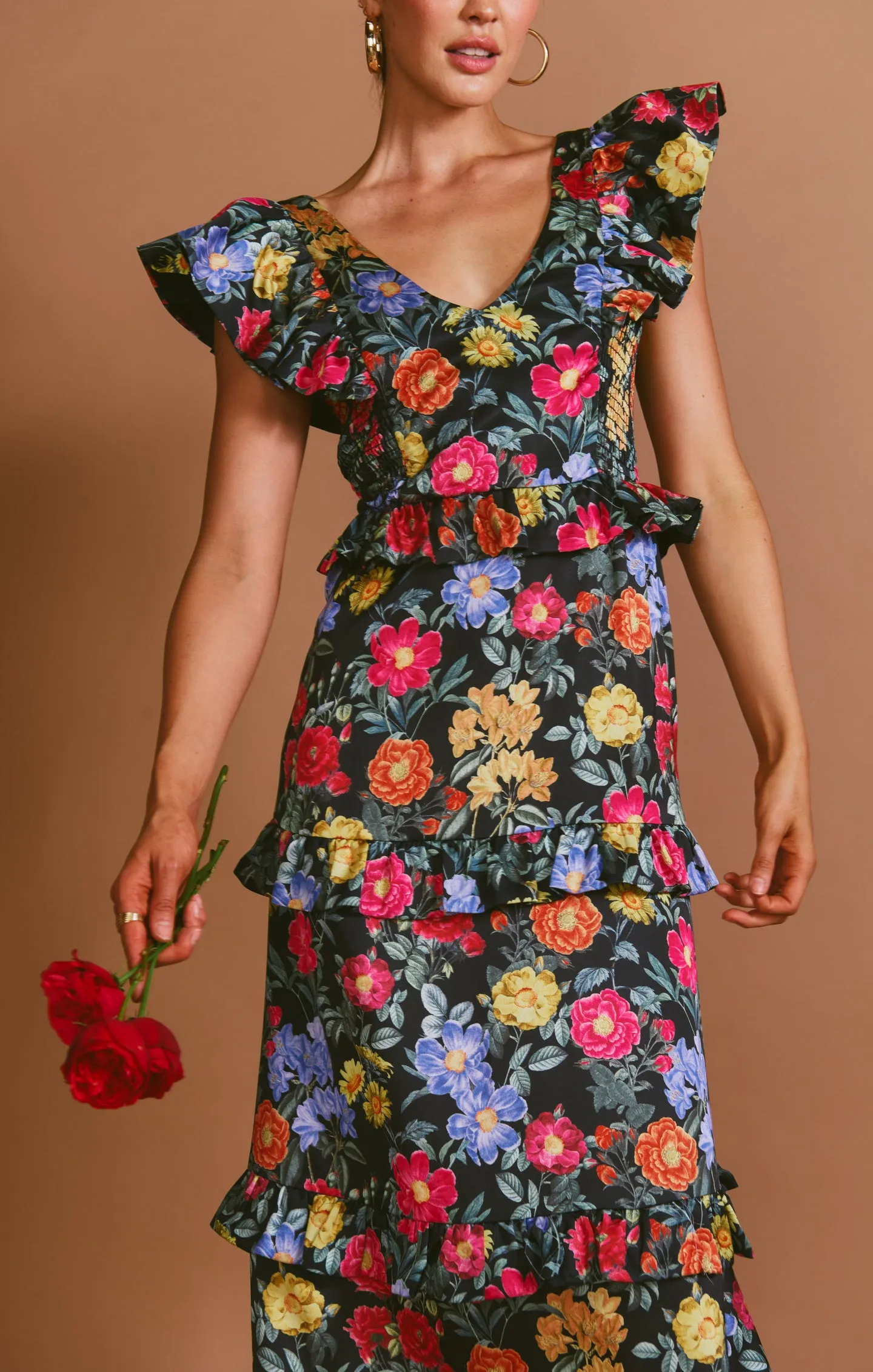 Lindsay Midi Dress ~ Charm Peony Black Luxe Satin sold by Show Me Your MuMu product image thumbnail 2