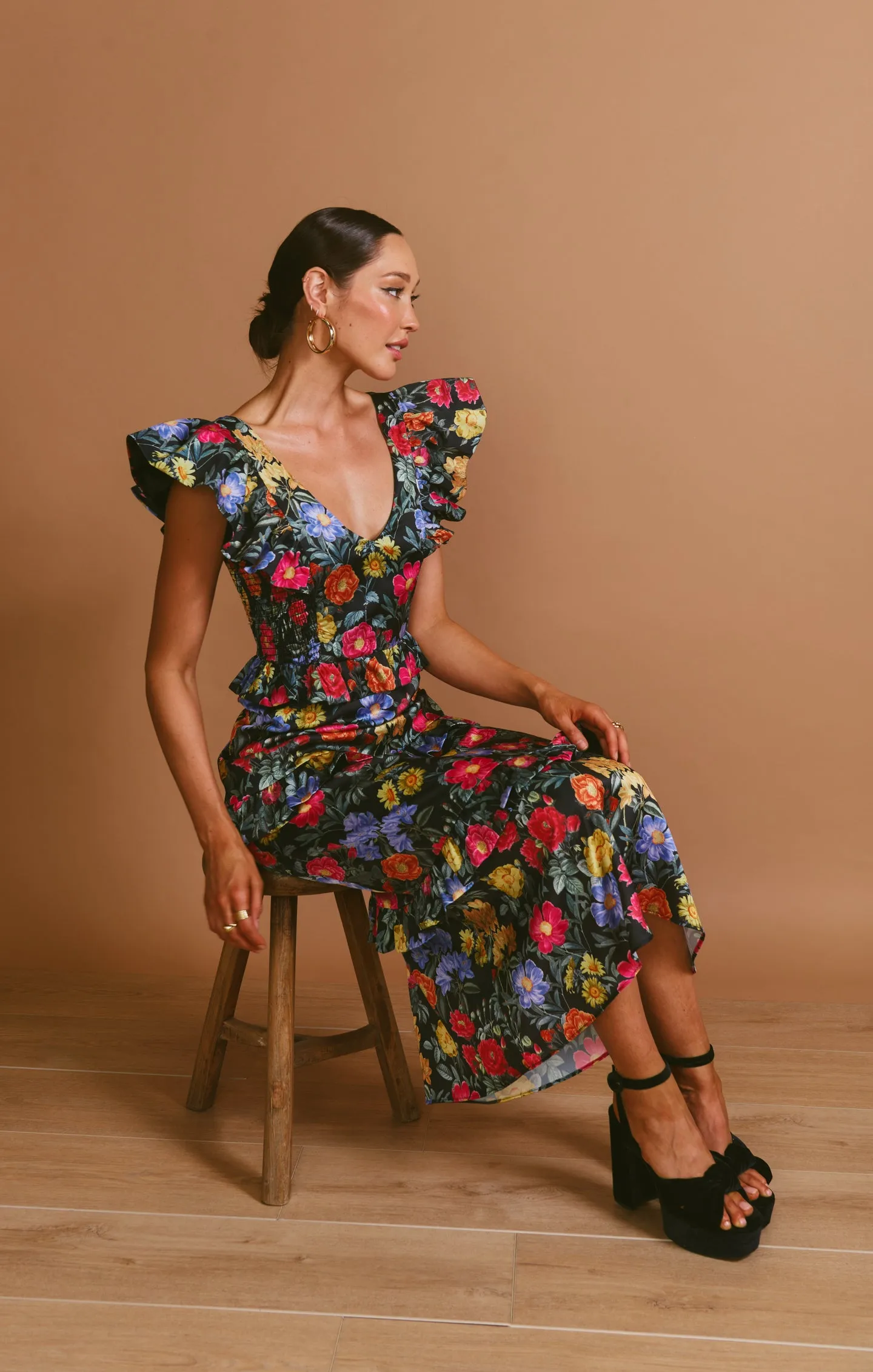 Lindsay Midi Dress ~ Charm Peony Black Luxe Satin sold by Show Me Your MuMu product image thumbnail 4