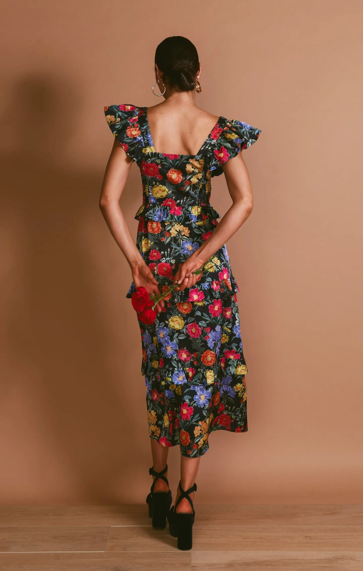 Lindsay Midi Dress ~ Charm Peony Black Luxe Satin sold by Show Me Your MuMu product image thumbnail 3