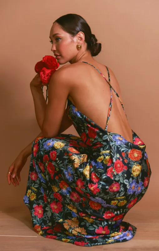 Hailey Slip Dress ~ Charm Peony Black Luxe Satin sold by Show Me Your MuMu