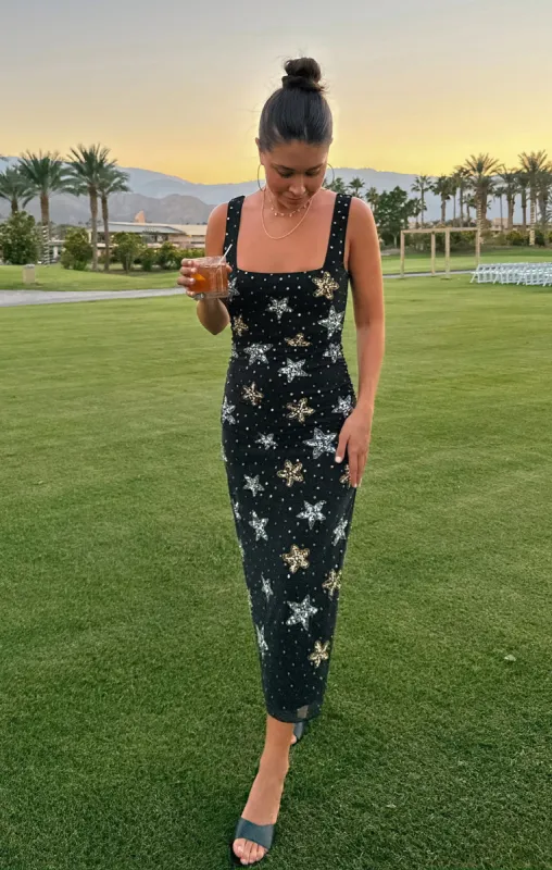 Stassi Midi Dress ~ Starfish Beaded Sequins Black made by Show Me Your MuMu