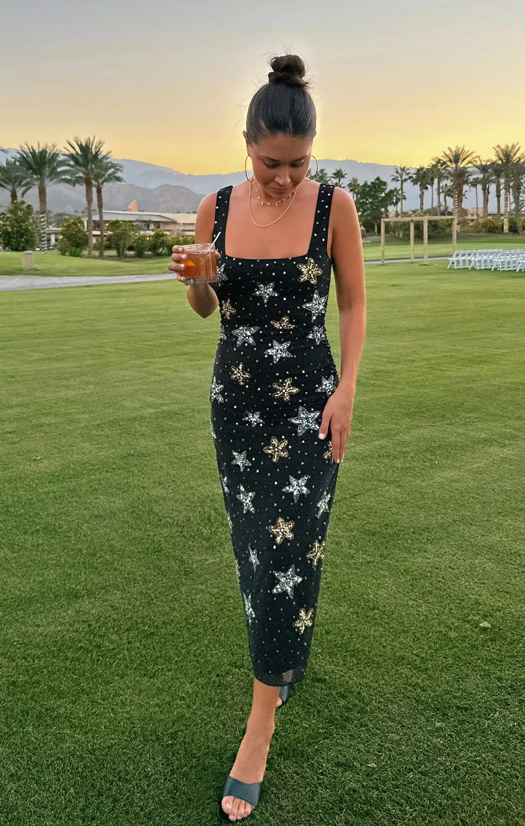 Stassi Midi Dress ~ Starfish Beaded Sequins Black sold by Show Me Your MuMu