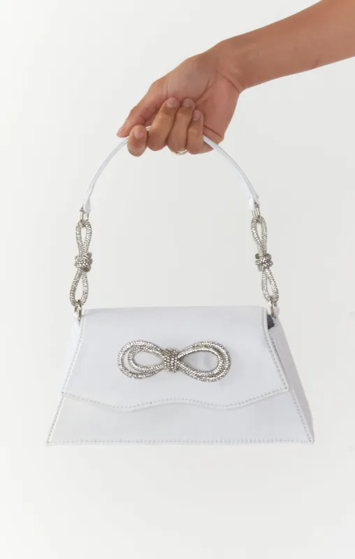 Serena Satin Bow Clutch ~ White sold by Show Me Your MuMu