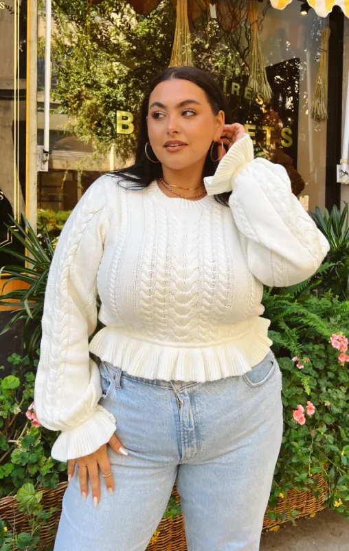 Ridley Ruffle Sweater ~ Cream Cable Knit sold by Show Me Your MuMu