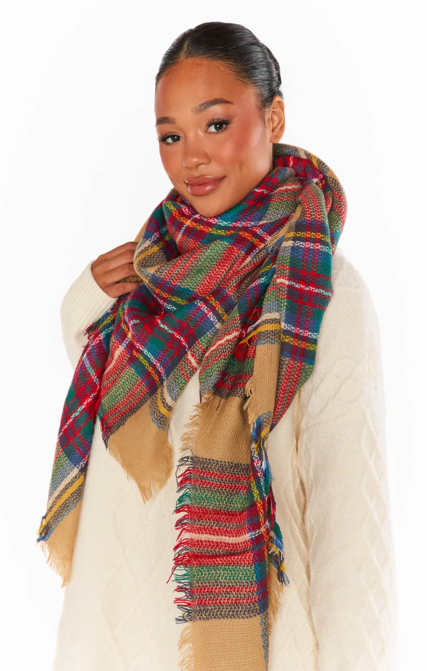 Holiday Plaid Scarf ~ Tan Multi sold by Show Me Your MuMu product image thumbnail 4