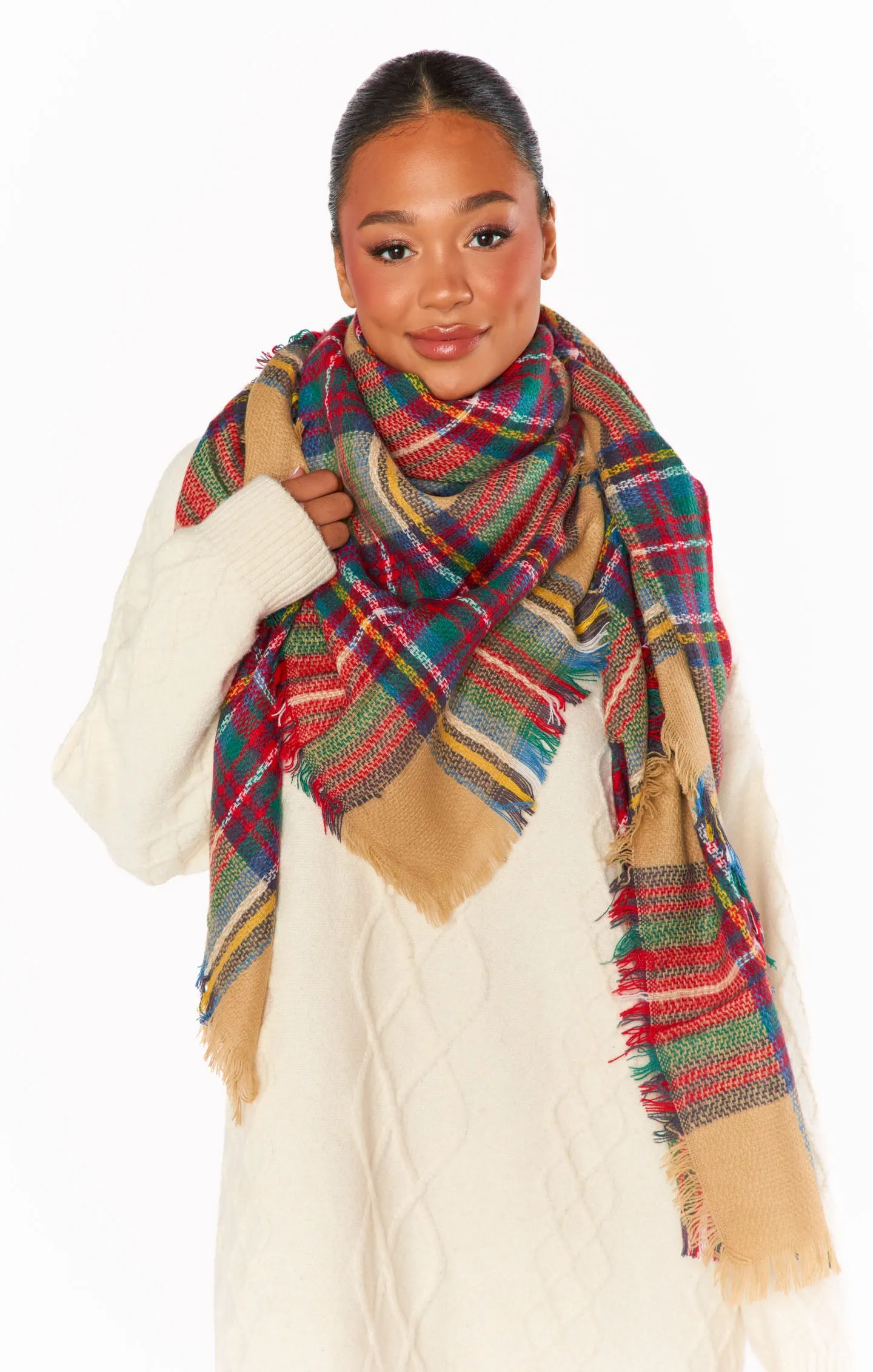 Holiday Plaid Scarf ~ Tan Multi sold by Show Me Your MuMu