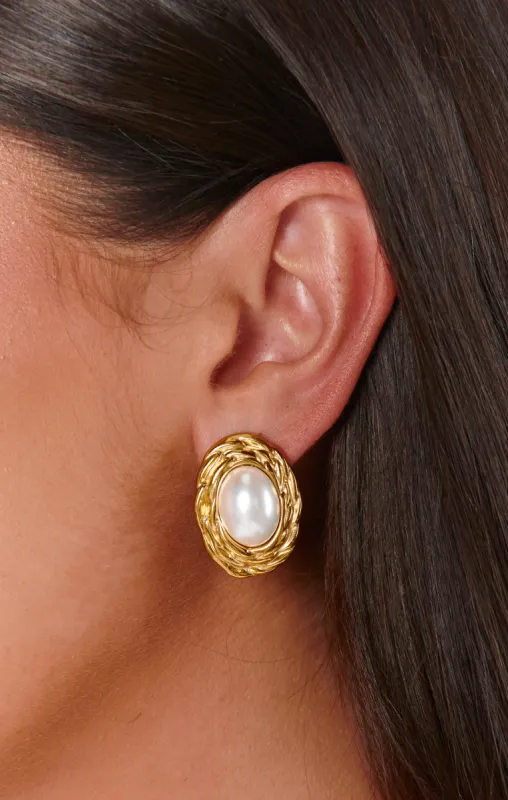 Petit Moments Oval Pearl Stud Earrings ~ Gold sold by Show Me Your MuMu