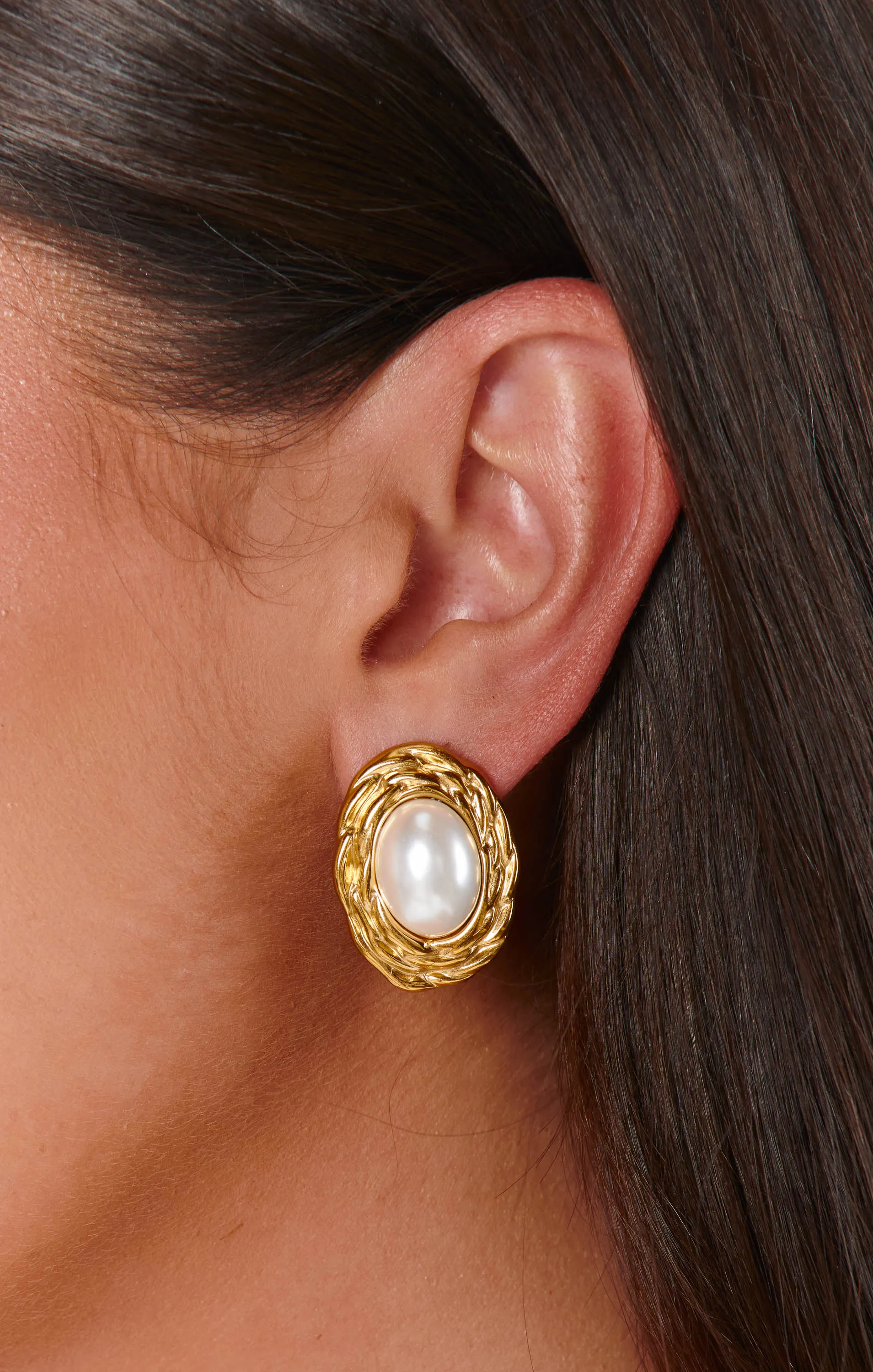 Petit Moments Oval Pearl Stud Earrings ~ Gold sold by Show Me Your MuMu