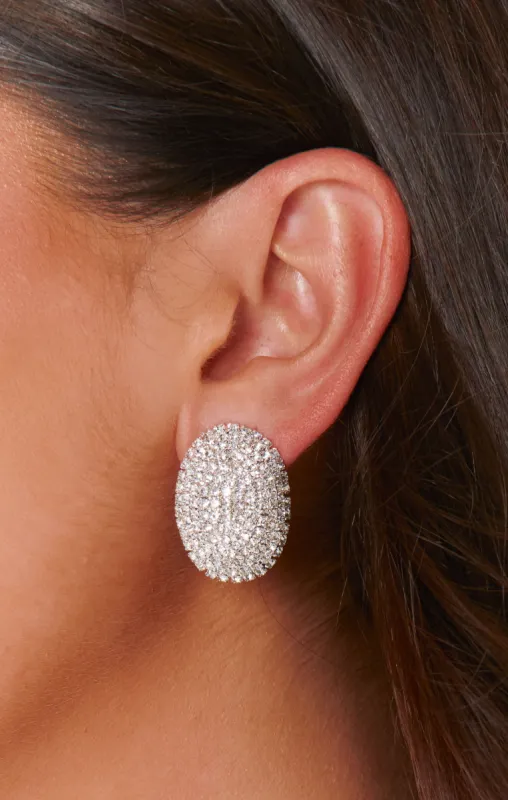 Oval Rhinestone Clip On Earrings ~ Silver sold by Show Me Your MuMu