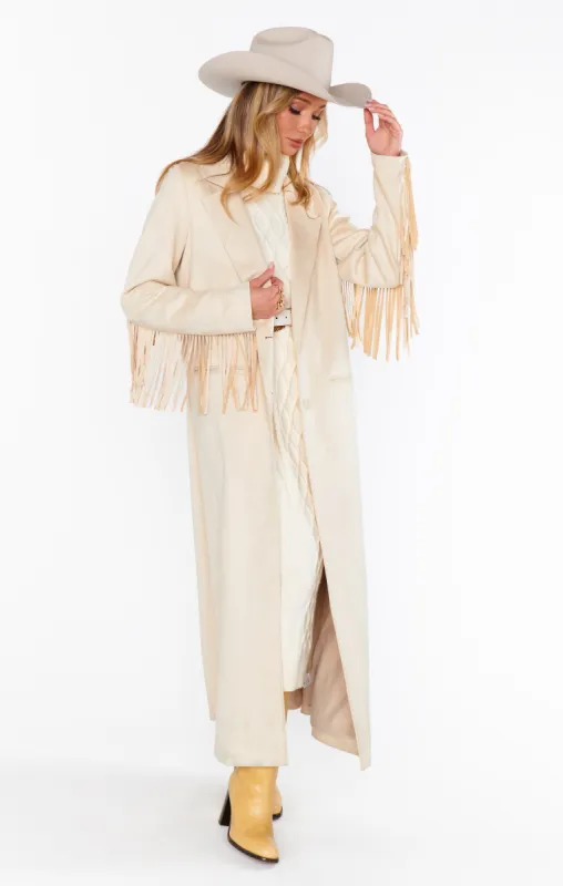 Sierra Fringe Maxi Jacket ~ Cream Faux Suede made by Show Me Your MuMu