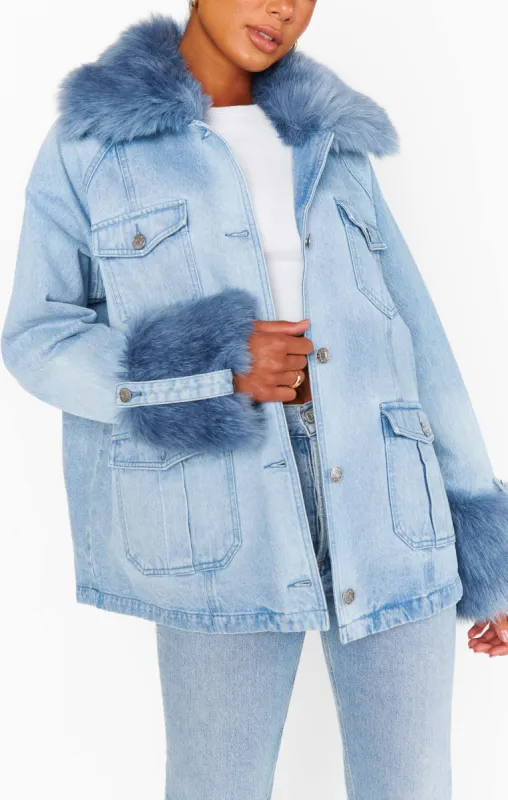 Copenhagen Jacket ~ Drift Indigo with Blue Faux Fur sold by Show Me Your MuMu