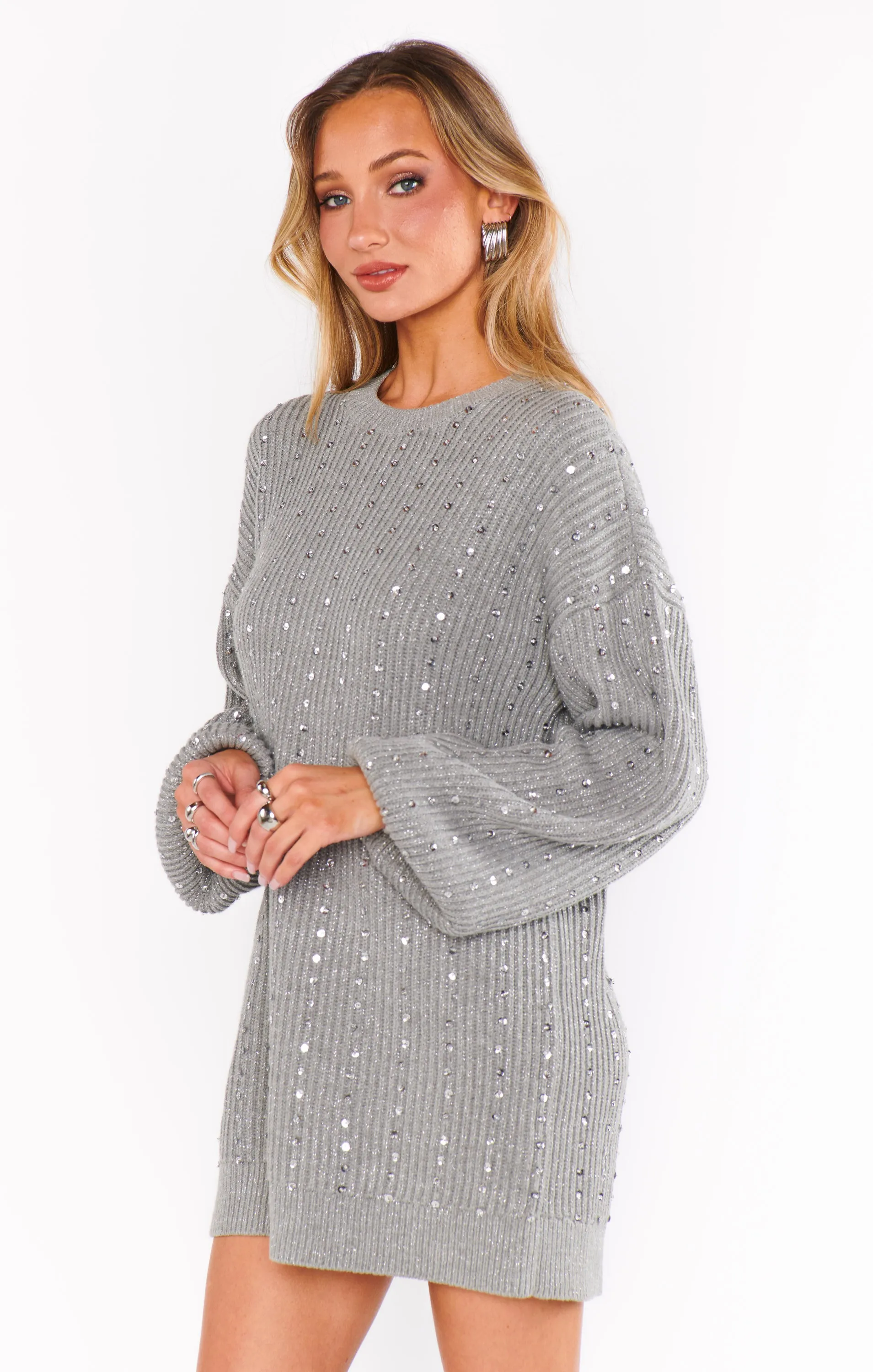Social Sweater Dress ~ Silver Sequins Knit sold by Show Me Your MuMu product image thumbnail 5