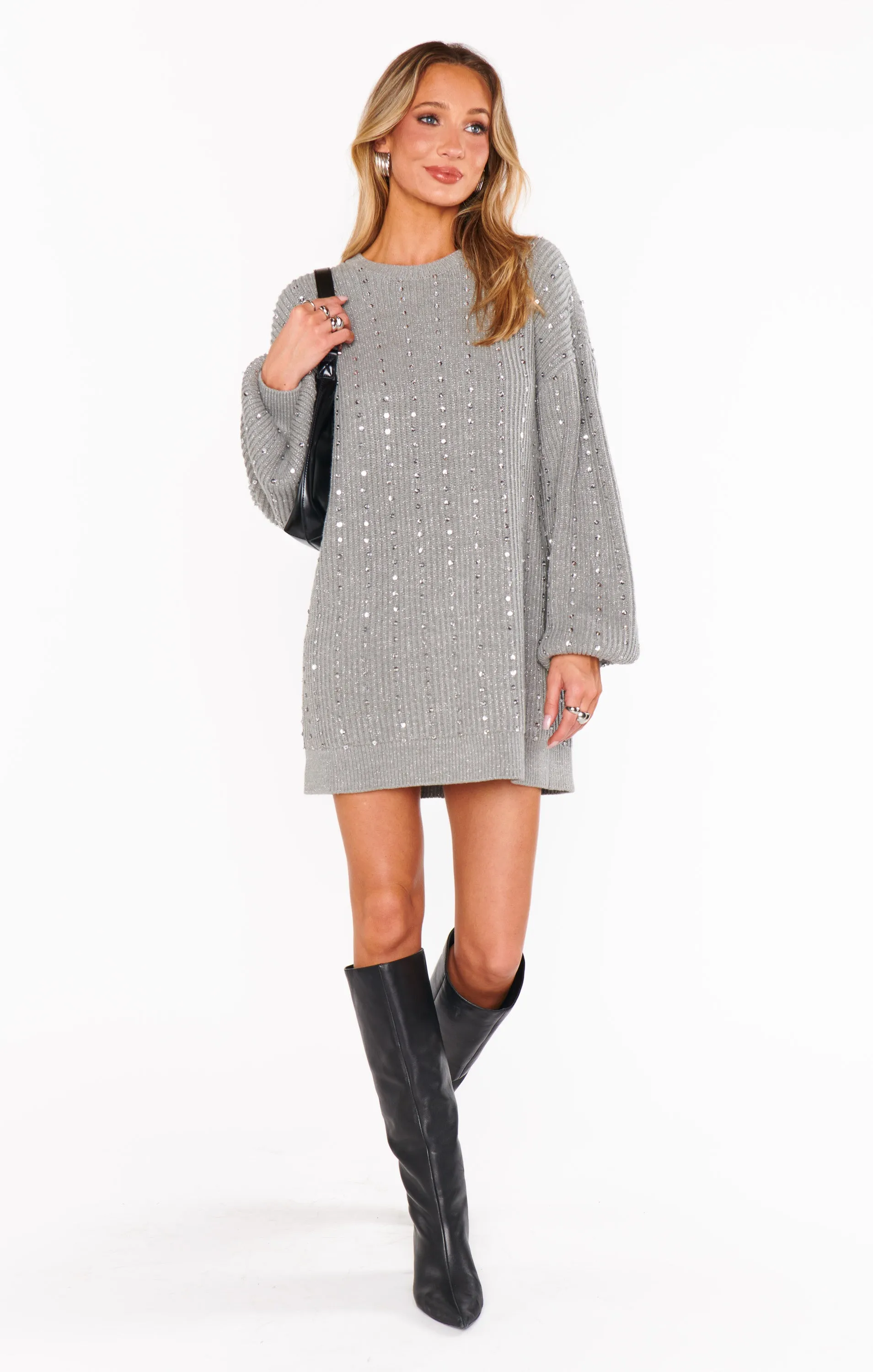 Social Sweater Dress ~ Silver Sequins Knit sold by Show Me Your MuMu product image thumbnail 4