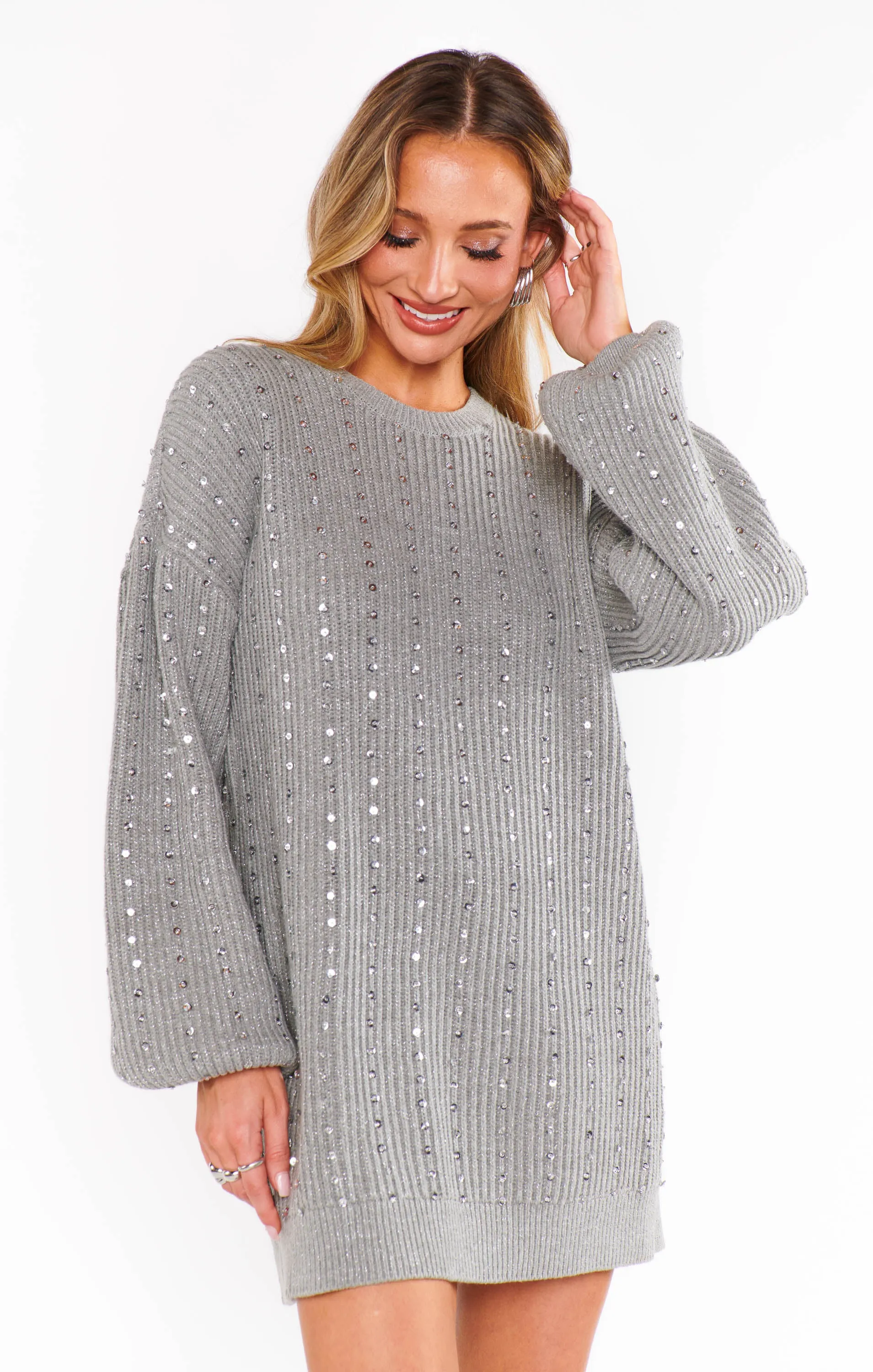 Social Sweater Dress ~ Silver Sequins Knit sold by Show Me Your MuMu product image thumbnail 2
