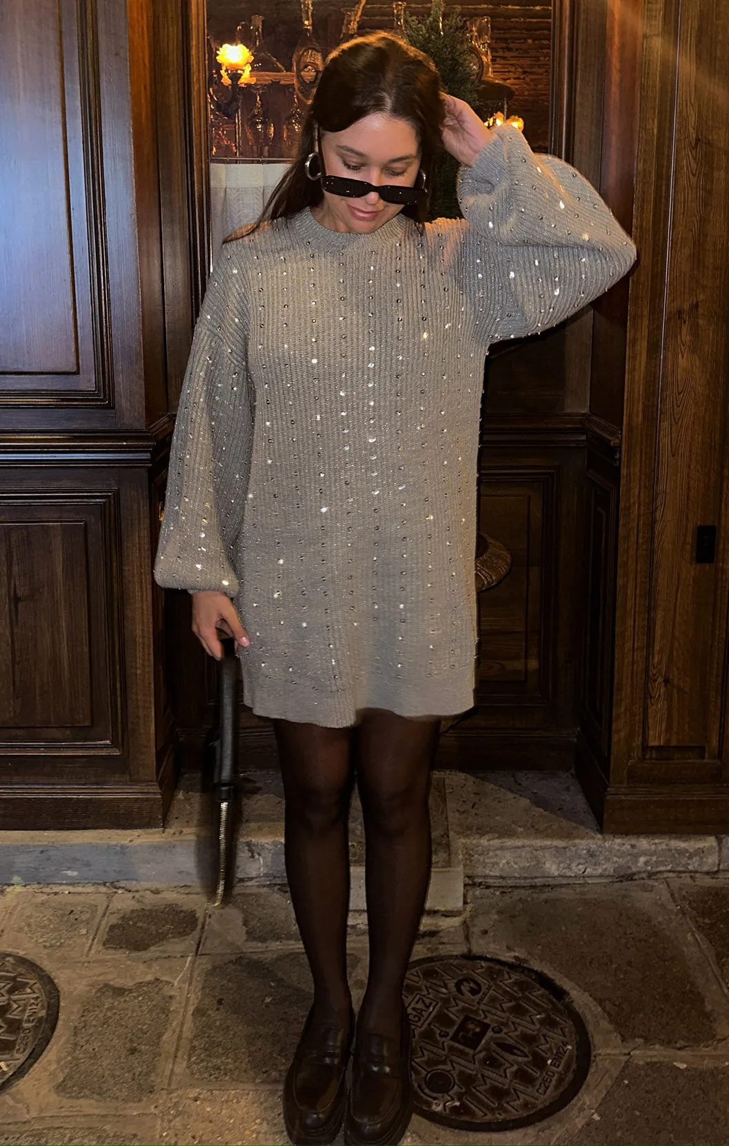 Social Sweater Dress ~ Silver Sequins Knit sold by Show Me Your MuMu product image thumbnail 3