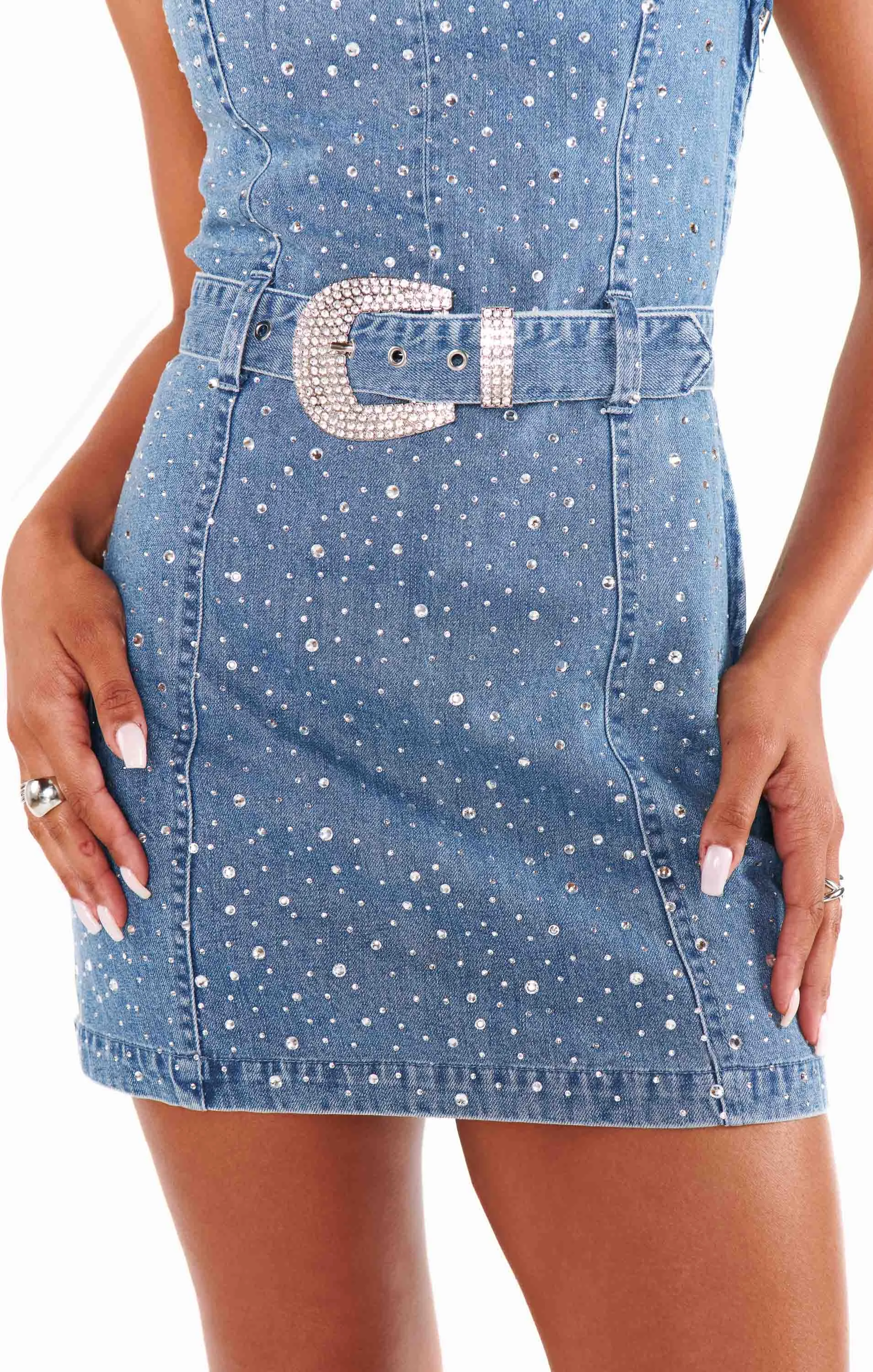 Vegas Mini Dress ~ Embellished Rhinestone Denim sold by Show Me Your MuMu product image thumbnail 4