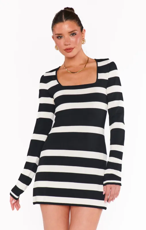 Erika Mini Dress ~ Black White Stripe Knit sold by Show Me Your MuMu