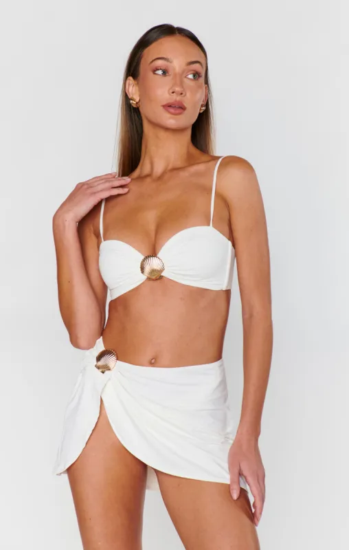 Cyprus Mini Sarong ~ White with Gold Seashell sold by Show Me Your MuMu