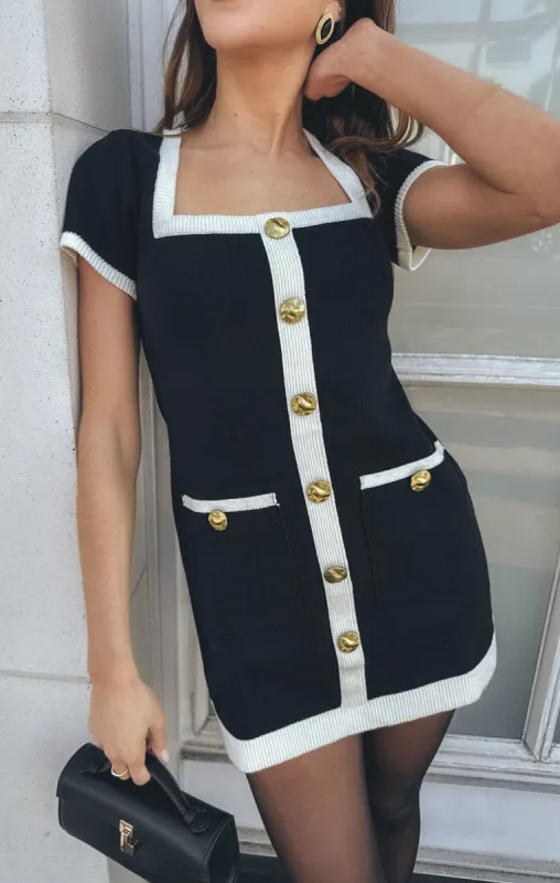 Sofia Sweater Dress ~ Black and Cream Knit sold by Show Me Your MuMu