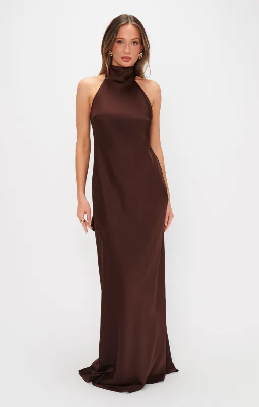 Lisa Maxi Dress ~ Chocolate Luxe Satin sold by Show Me Your MuMu
