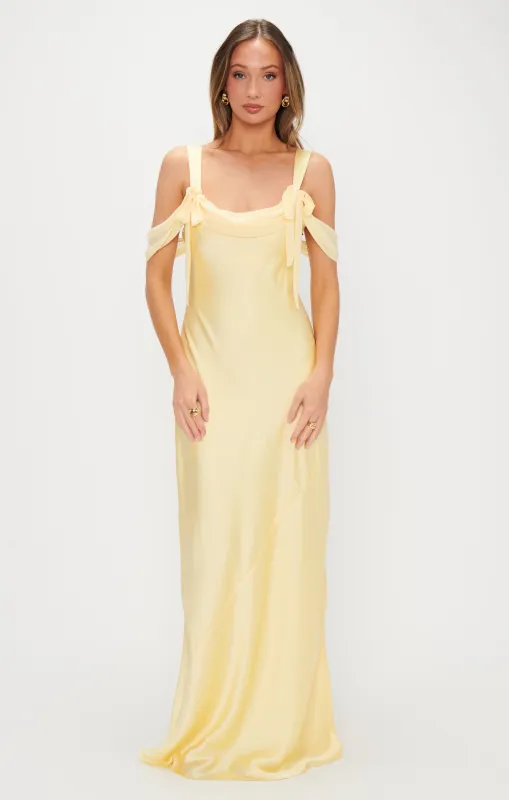 Bella Maxi Dress ~ Pale Yellow Luxe Satin sold by Show Me Your MuMu