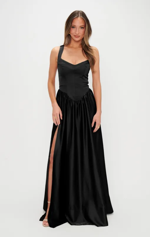 Abigail Maxi Dress ~ Black Luxe Satin sold by Show Me Your MuMu