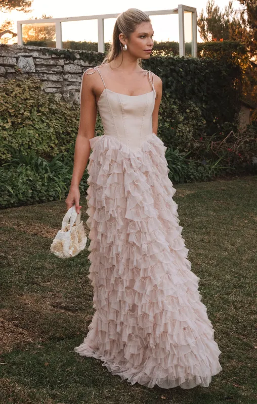 Francesca Maxi Dress ~ Champagne Tulle Ruffle sold by Show Me Your MuMu