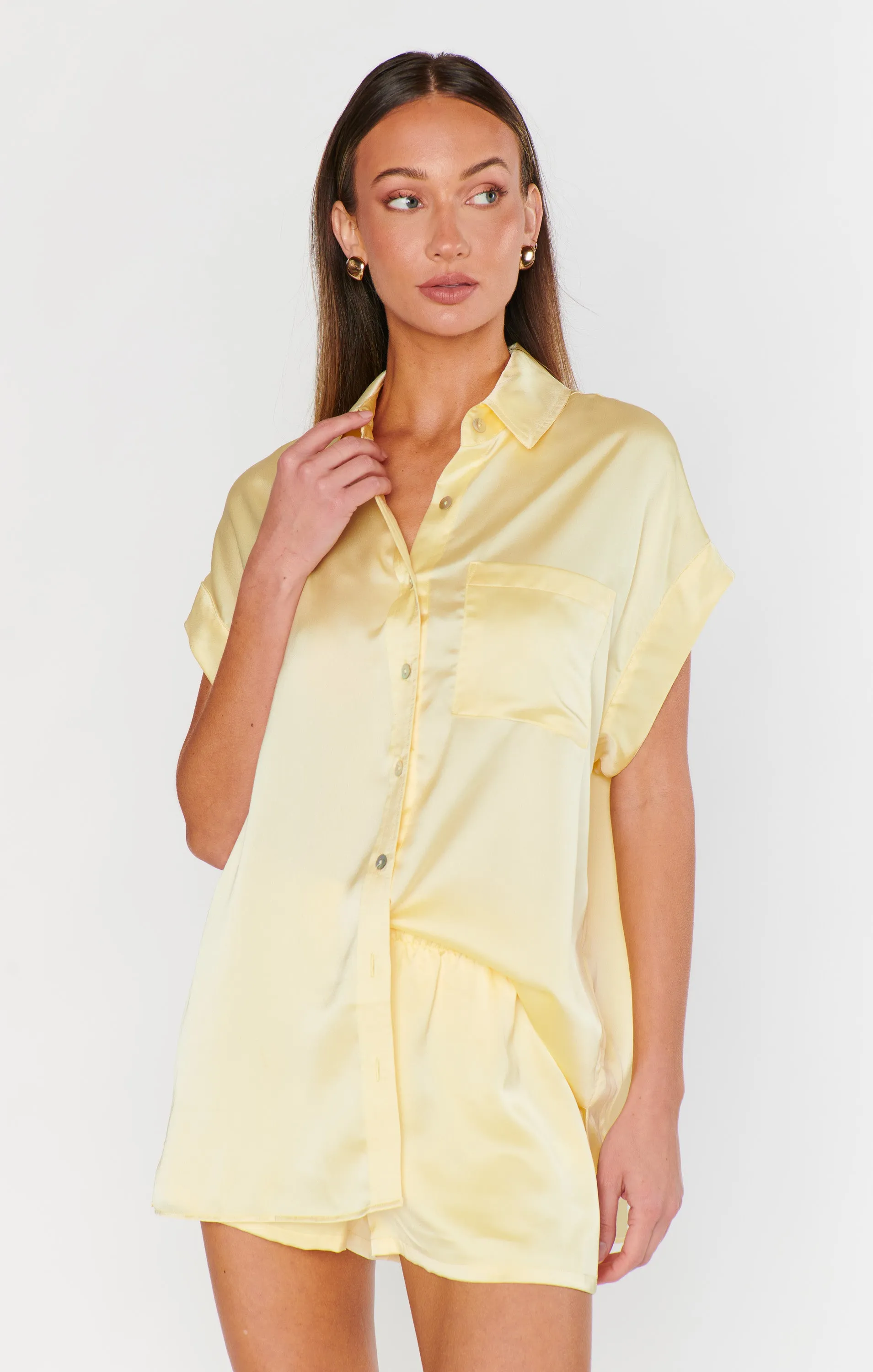 Best Day Button Up ~ Pale Yellow Luxe Satin sold by Show Me Your MuMu product image thumbnail 3