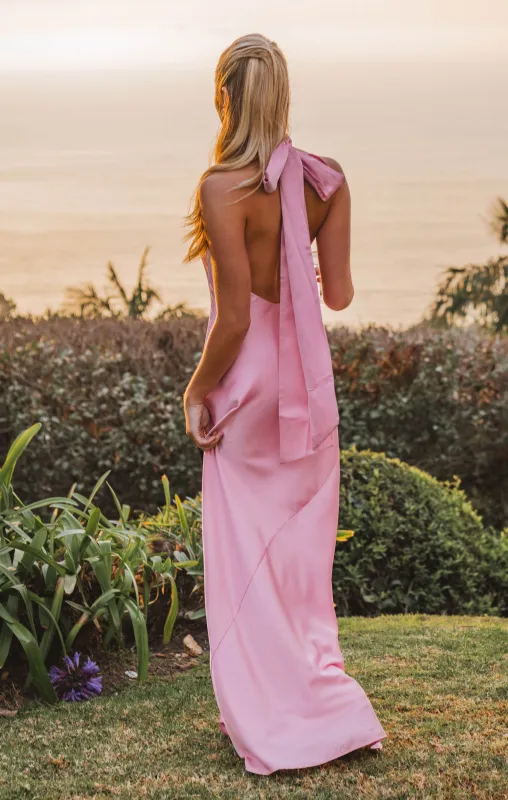 Lisa Maxi Dress ~ Light Pink Luxe Satin sold by Show Me Your MuMu