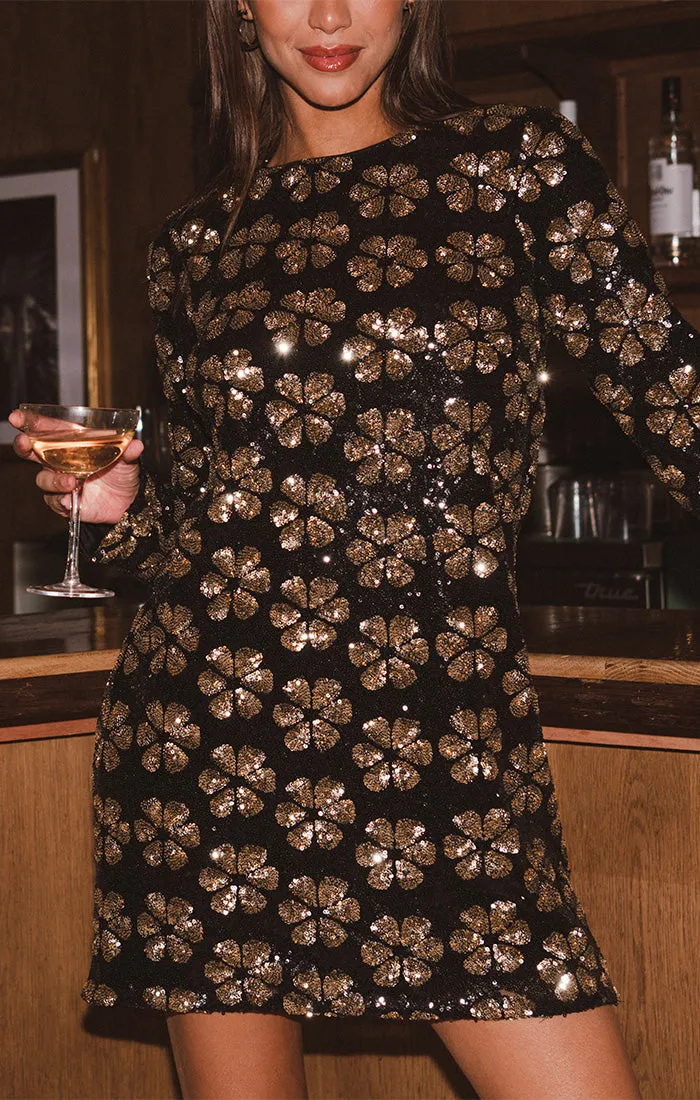 Maddison Mini Dress ~ Flower Pop Gold Sequins sold by Show Me Your MuMu