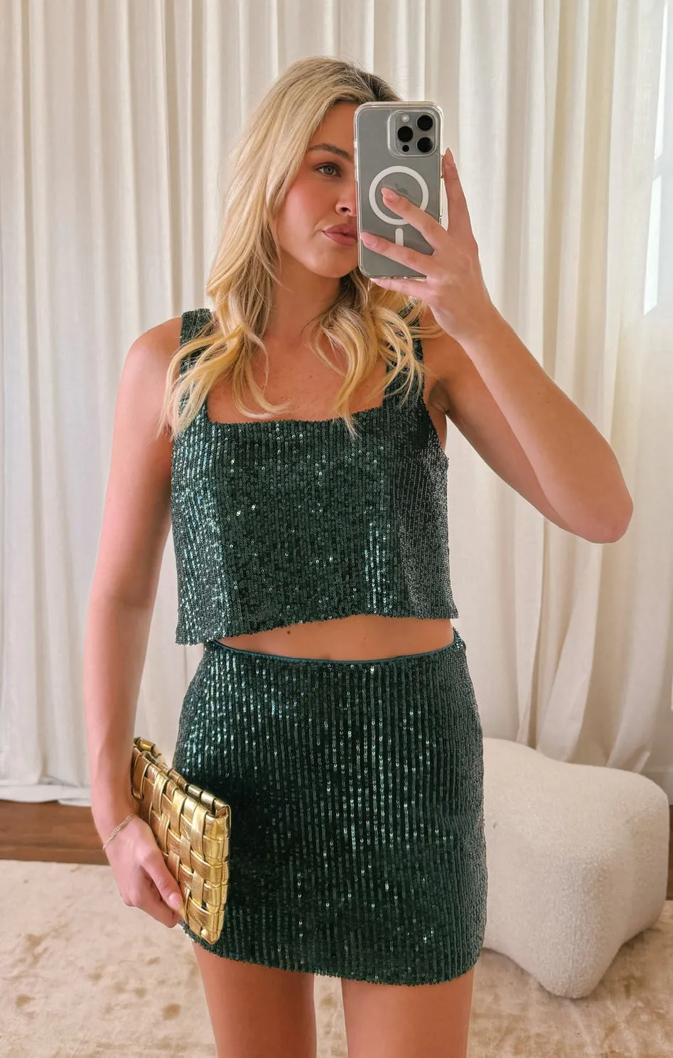 Tara Crop Top ~ Emerald Sequins sold by Show Me Your MuMu product image thumbnail 3