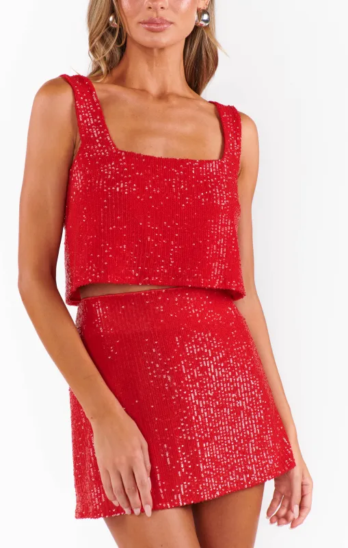 Tara Crop Top ~ Red Sequins sold by Show Me Your MuMu