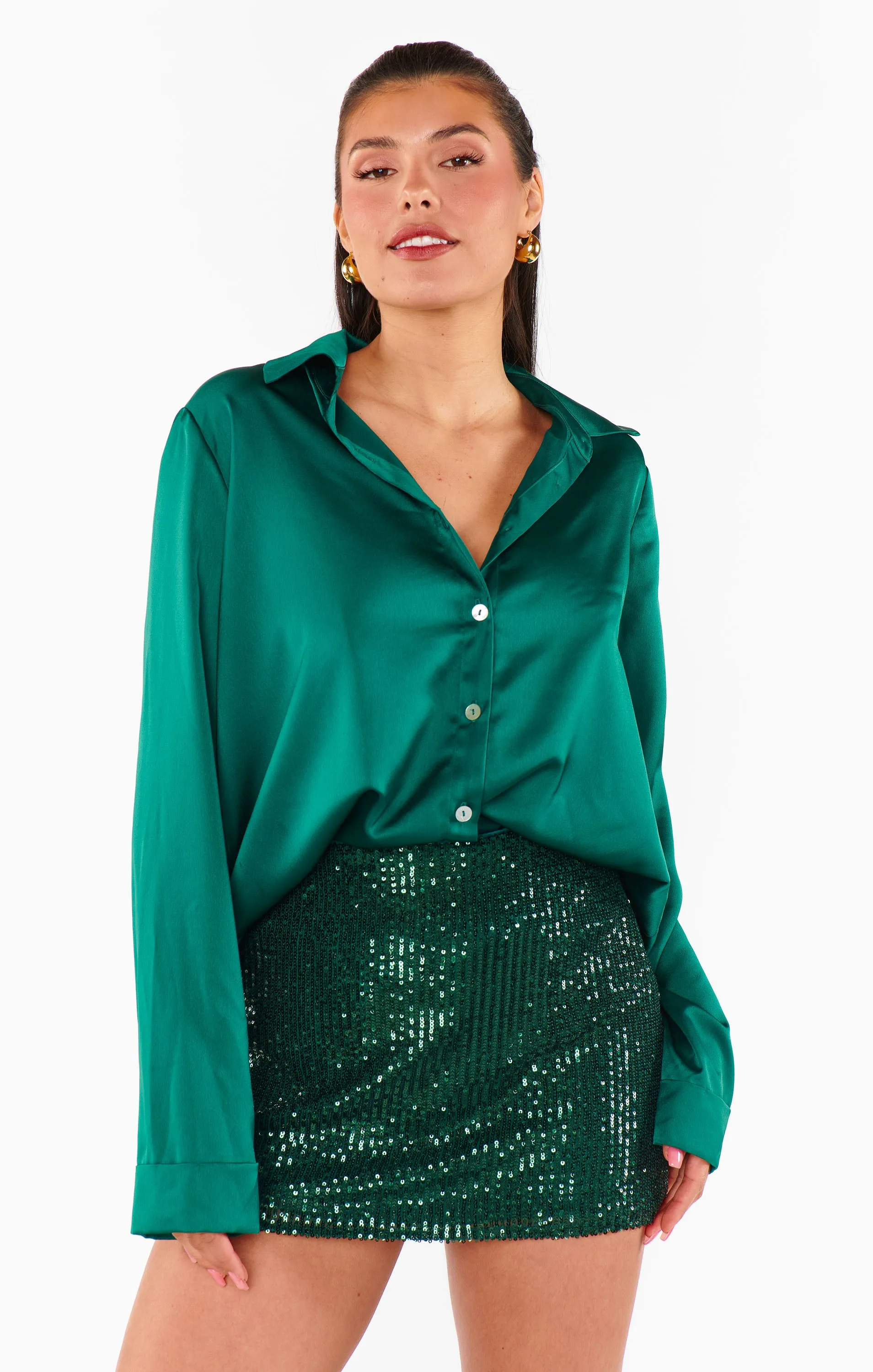Smith Button Down ~ Emerald Luxe Satin sold by Show Me Your MuMu product image thumbnail 5