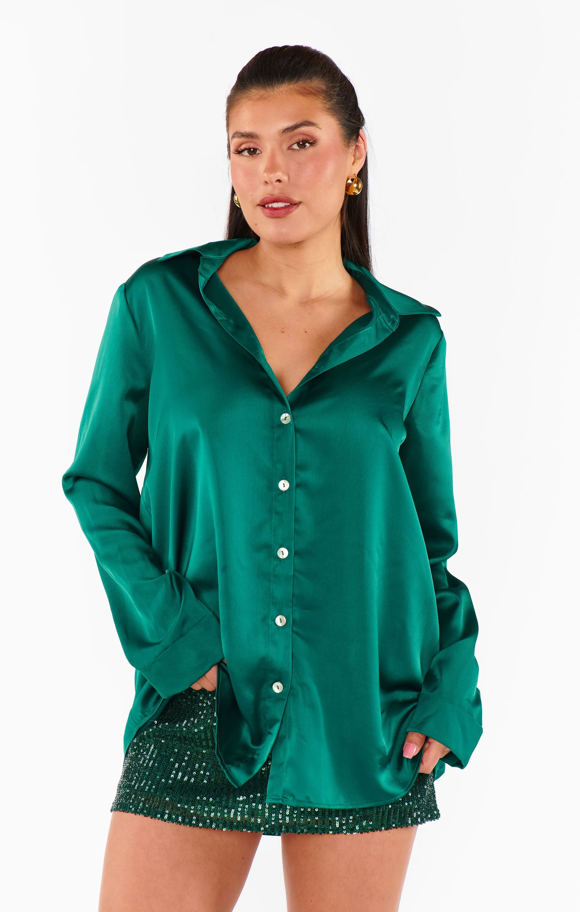 Smith Button Down ~ Emerald Luxe Satin sold by Show Me Your MuMu product image thumbnail 2