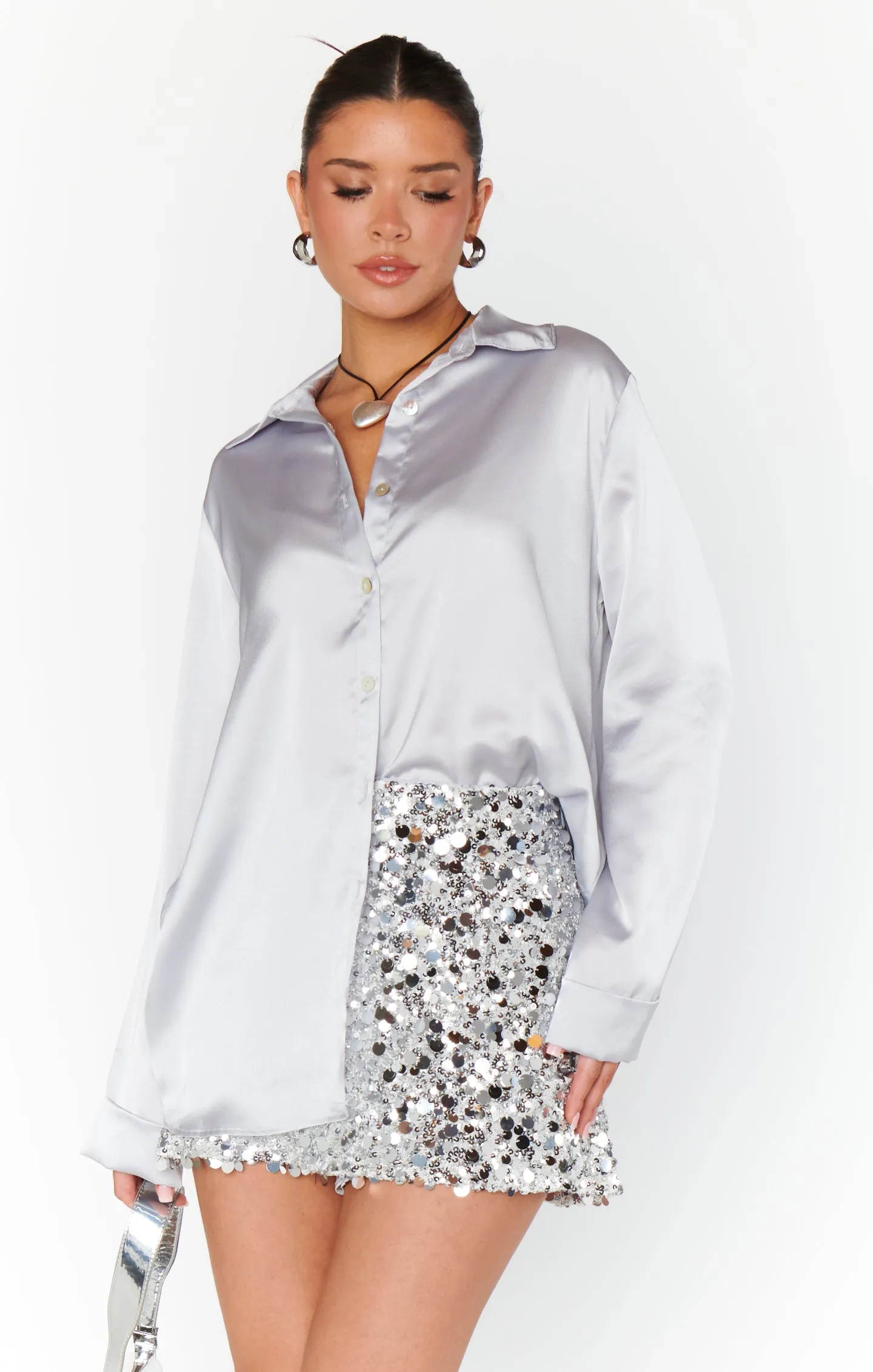 Smith Button Down ~ Silver Luxe Satin sold by Show Me Your MuMu product image thumbnail 4