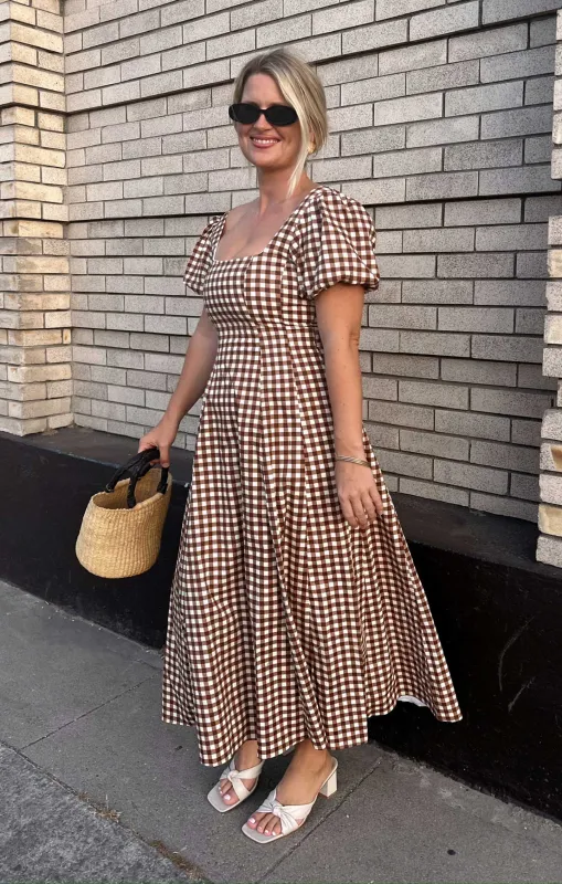 Mia Midi Dress ~ Brown Gingham sold by Show Me Your MuMu