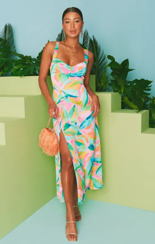 Mina Midi Dress ~ Tropicana Burst Luxe Satin sold by Show Me Your MuMu