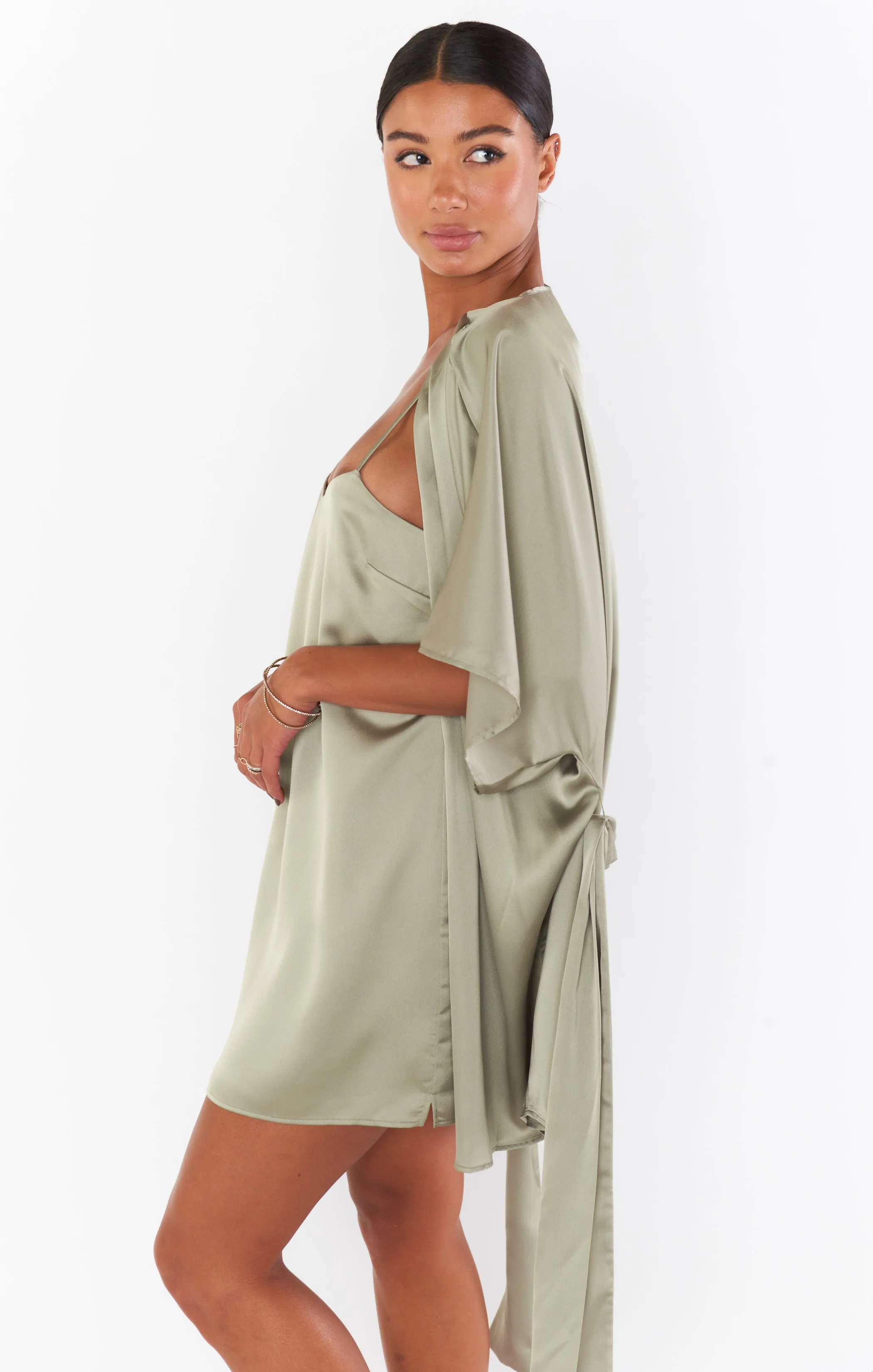 First Look Robe ~ Moss Green Luxe Satin sold by Show Me Your MuMu product image thumbnail 3