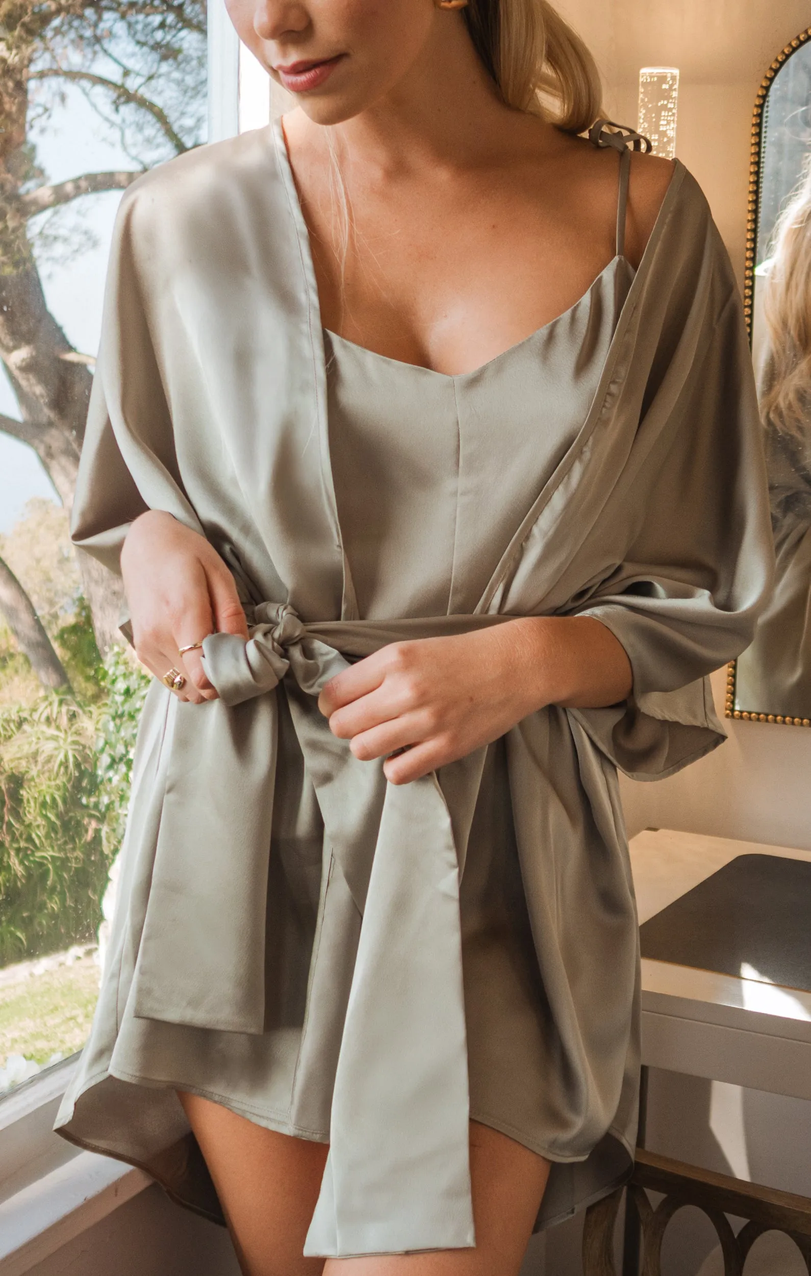 First Look Robe ~ Moss Green Luxe Satin sold by Show Me Your MuMu product image thumbnail 2