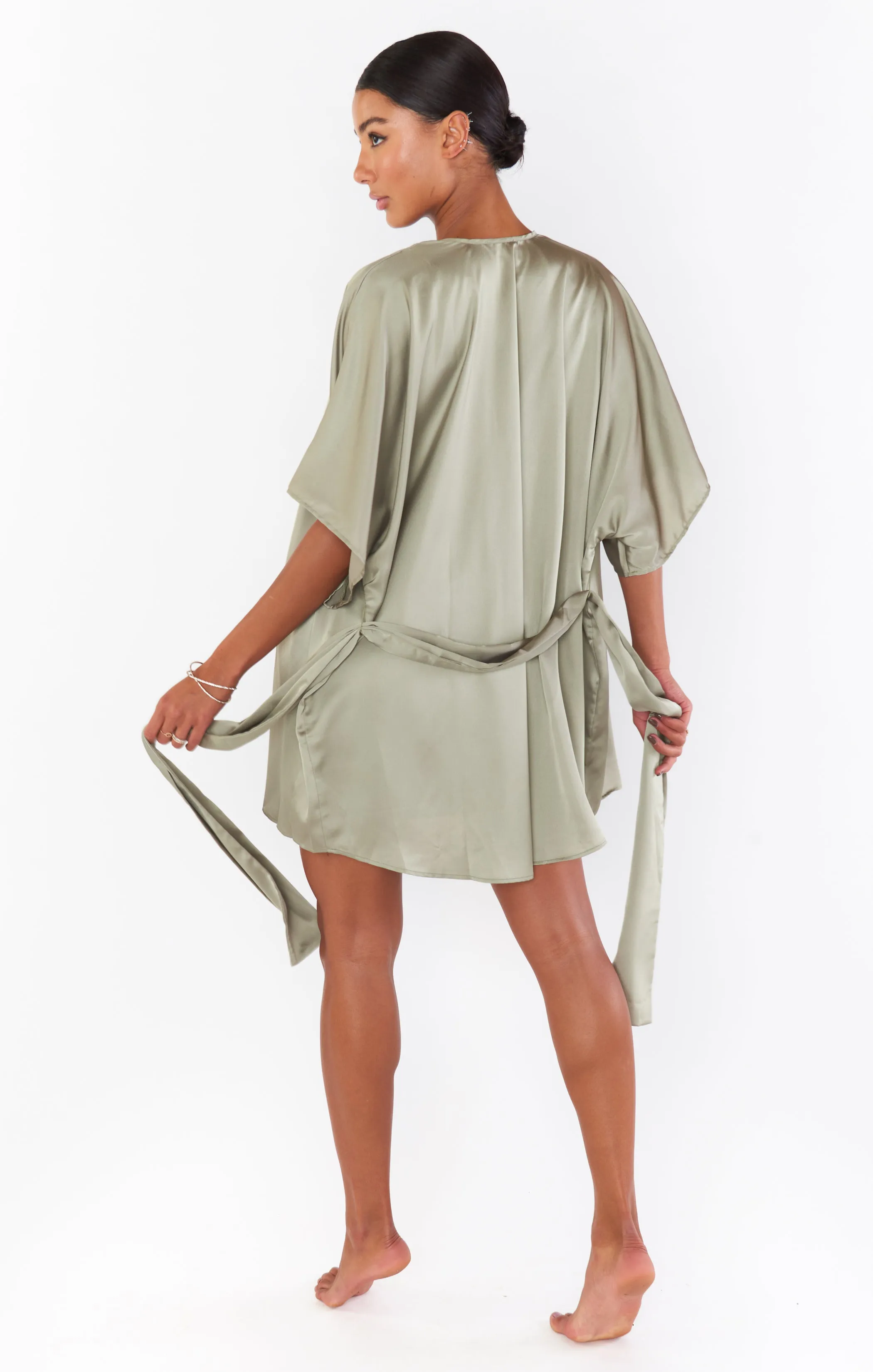 First Look Robe ~ Moss Green Luxe Satin sold by Show Me Your MuMu product image thumbnail 4