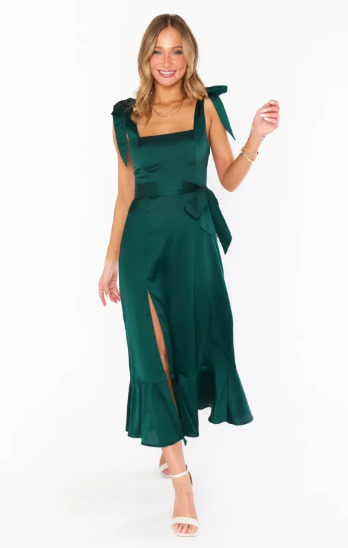 Claire Midi Dress ~ Deep Emerald Luxe Satin sold by Show Me Your MuMu